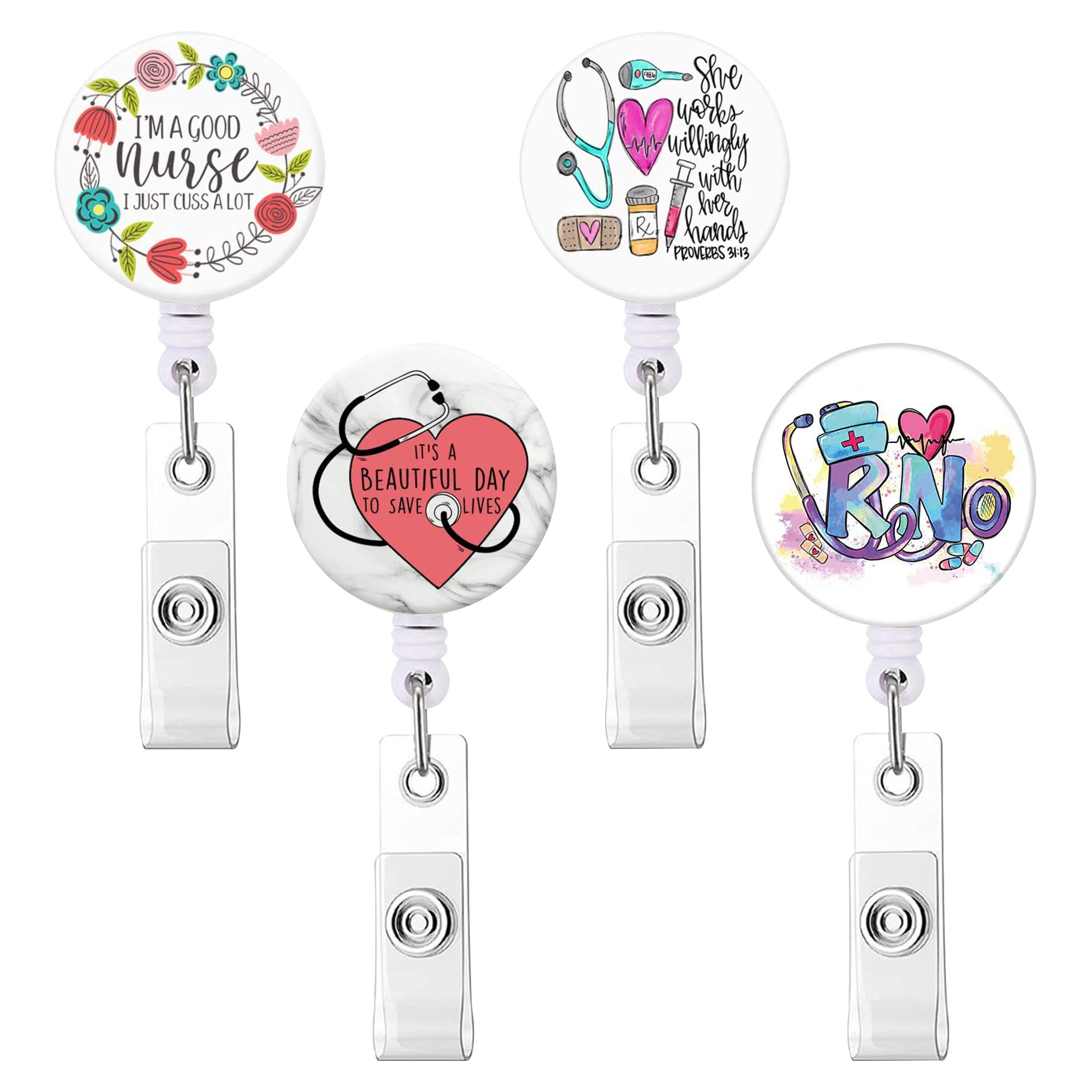Doctor Nurse Cartoon Printing Easy Pull Buckle Love Stethoscope Nurse Cap Retractable Rotating Easy Pull Alligator Clip