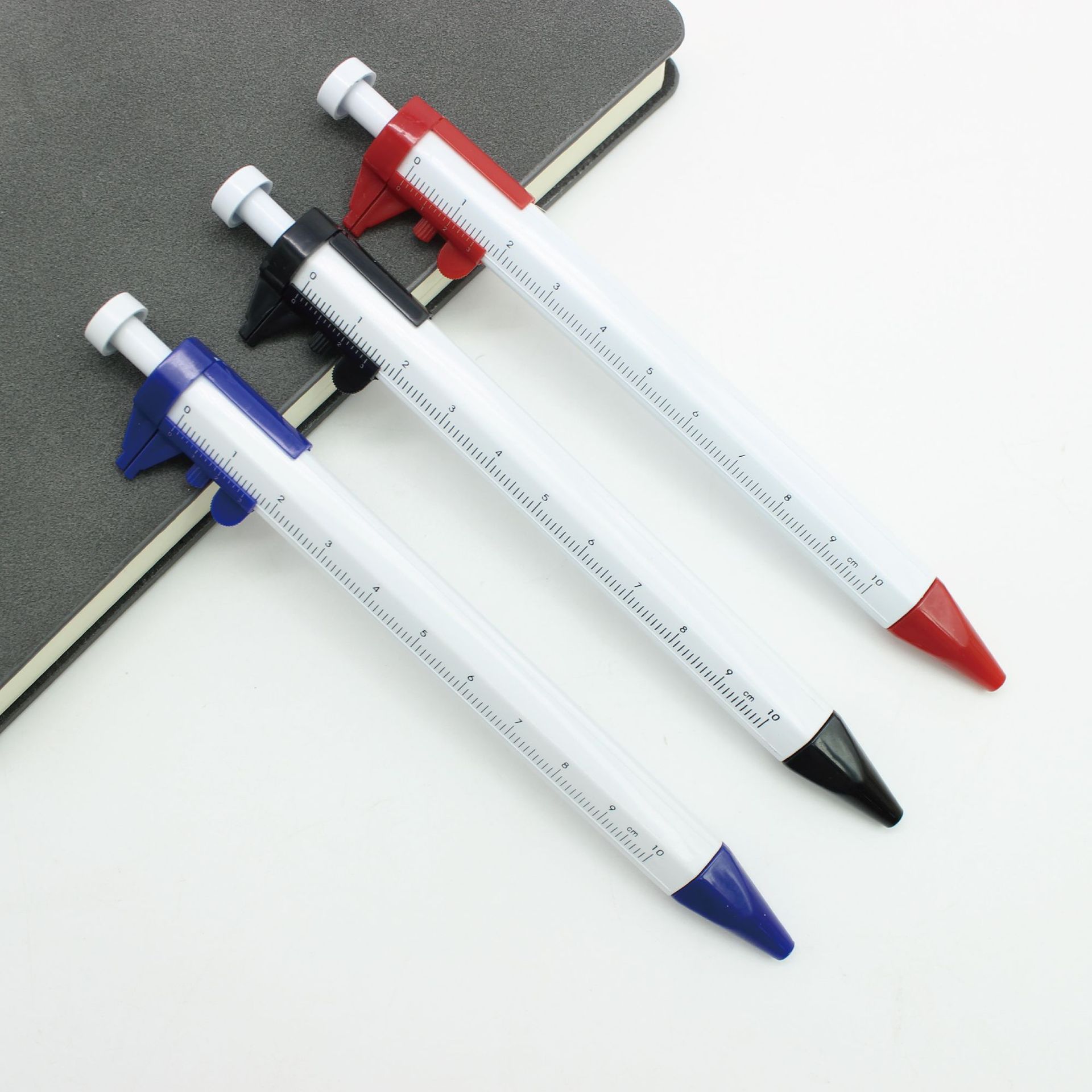 Push vernier caliper ballpoint pen creative stationery scale ruler tool gift pen student learning ruler pen