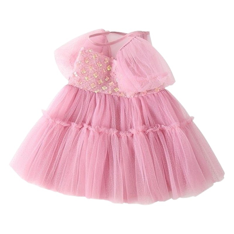 Picture of Girls' summer dress new western style children's summer dress baby girls' fluffy gauze dress girls' fashion pink dress