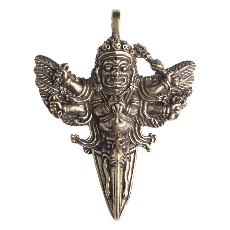 Pure brass retro old gold wings Dapeng carving magic pestle key chain pendant Xizang religious instrument pendant wholesale