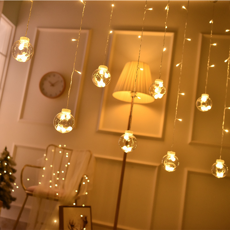 Led Wishing Ball Curtain Light String Courtyard Layout Round Ball Light Bulb Hanging Light Room Garden Window Decoration Colorful Light String