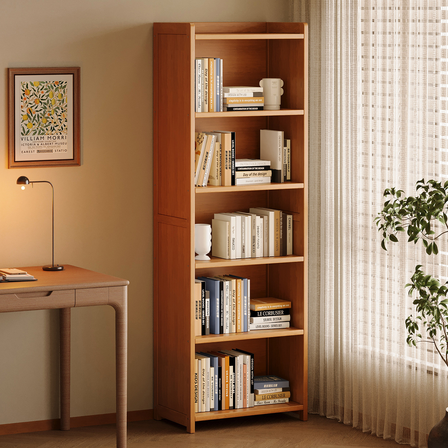 Bookshelf floor-standing storage rack, integrated wall-mounted narrow cabinet, simple storage cabinet, home living room bookshelf storage display rack