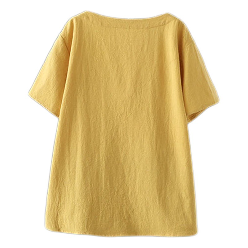 Summer Cotton and Linen Short-sleeved T-shirt Women's Plump Girl Large Size Casual Fashion Simple Artistic Loose All-match Young Mother's Suit