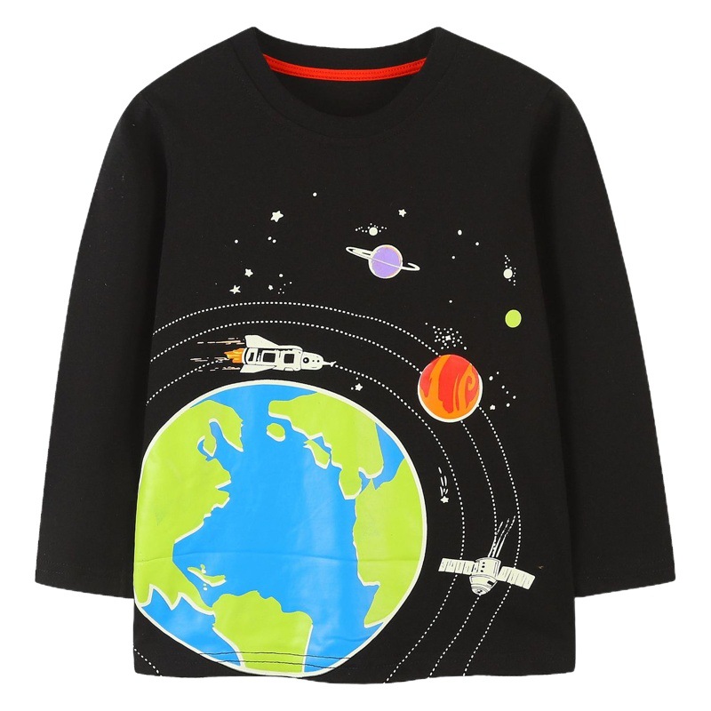 Picture of Cross-border Supply Boys' New Children's Autumn Long-sleeved T-shirt Cartoon Space Fluorescent Printed Base Top