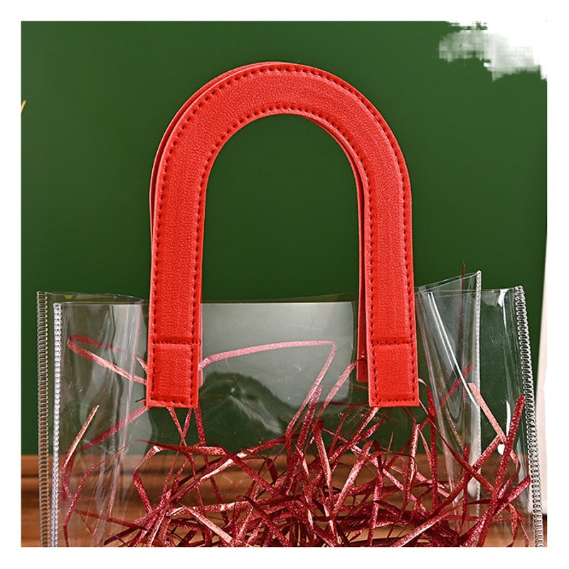 Transparent PVC Bag Custom ins Style U-shaped Hand-held Gift Bag Hand-held Jelly Bag Hand-held Gift Plastic Handbag