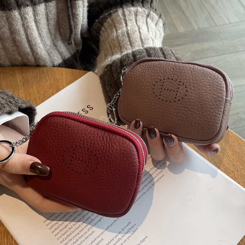 Picture of Genuine Leather Coin Purse for Women 2025 New Trendy Double Zipper Large Capacity Small Wallet Cowhide High-End Coin Bag Small Handbag