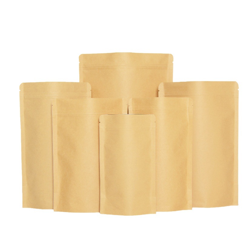 Factory in stock wholesale tea nut food packaging bag thickened aluminized Kraft paper self-supporting self-sealing bag
