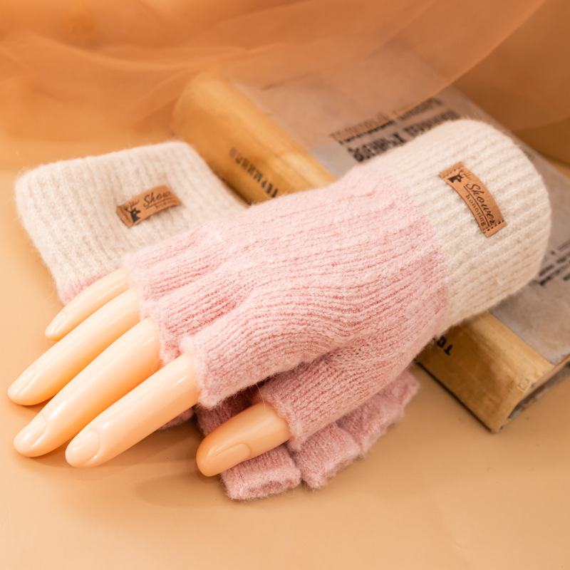 Picture of Korean half-finger wool gloves for women and students in autumn and winter plus velvet padded cycling writing cold and warm