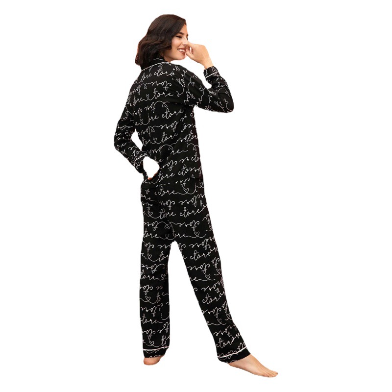 Amazon Cross-border European and American Home Clothes Autumn and Winter Striped Cardigan Long-sleeved Trousers Two-piece Pajamas for Women Russia