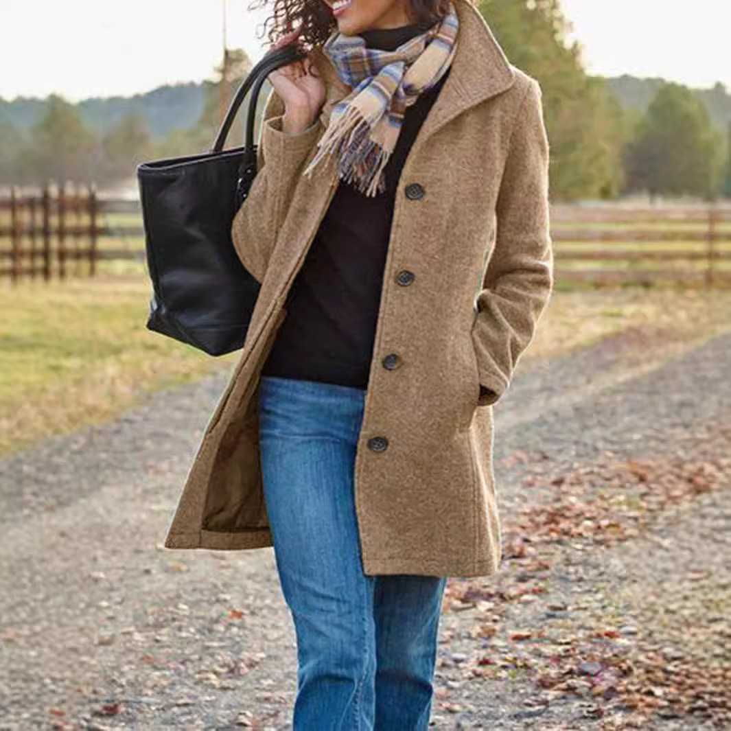 Export design womenswear Spring and Autumn Simple American Mid-length Quality Women's Coat Woolen Jacket