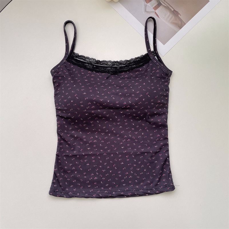 Picture of bm wind ice silk floral suspenders vest with chest pad one-piece beautiful back inside and outside wear Korean pure suspenders underwear