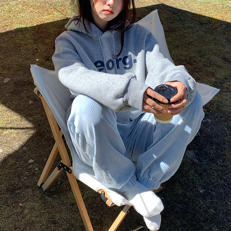 Picture of Plush Sweatshirt Women's Letter Print Korean Style New Hooded Jacket Trendy Student Loose Top Foreign Trade Women's Clothing Wholesale