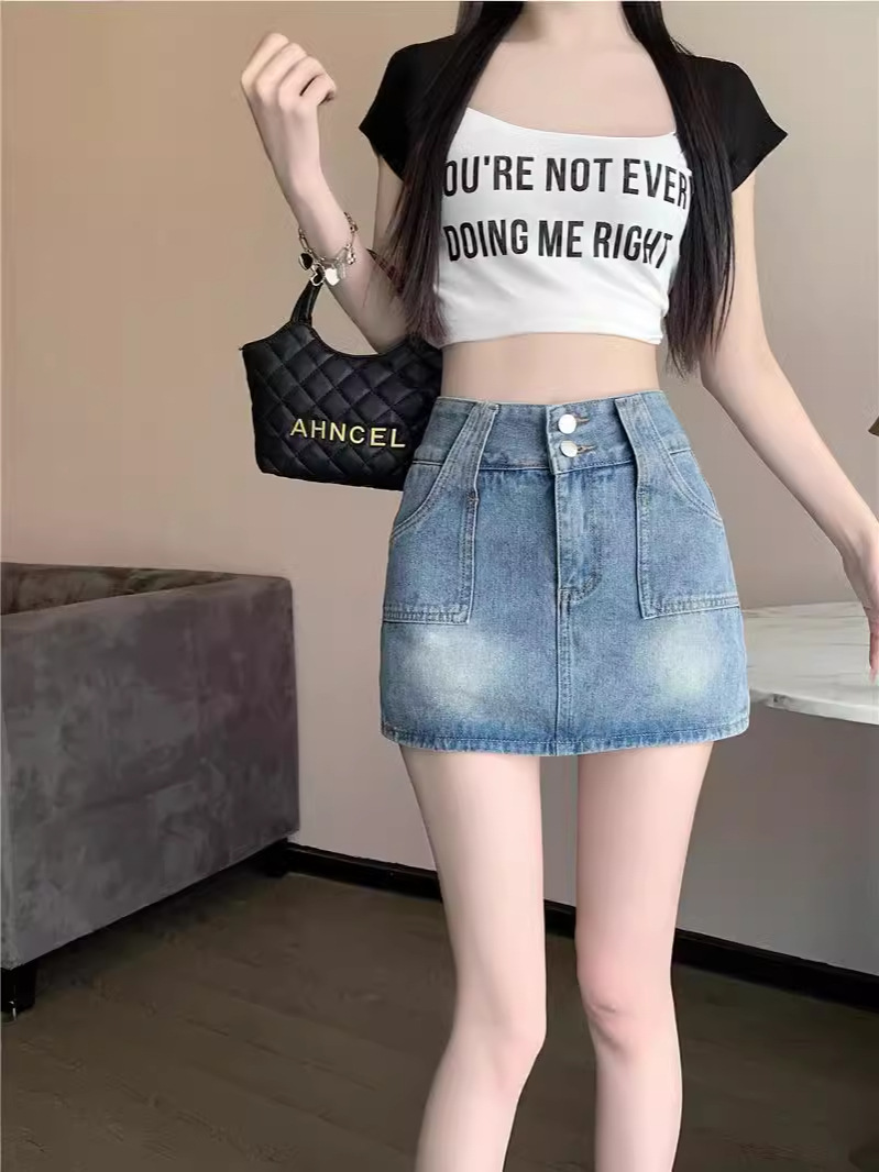 Sweet and Spicy Skirt Women's Summer 2024 New Design Sense Niche High Waist Slimming Skirt Vintage Denim Skirt