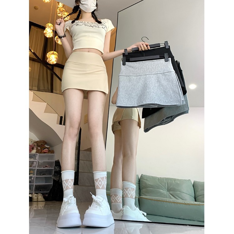 American sports gray skirt women's summer design sense split hip skirt overskirt hot girl A- line skirt