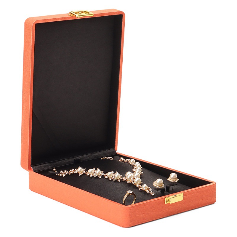 Metal Buckle Black Tess Cloth Box Ring Earrings Necklace Set Box Jewelry Storage Jewelry Box Gift Packaging Box