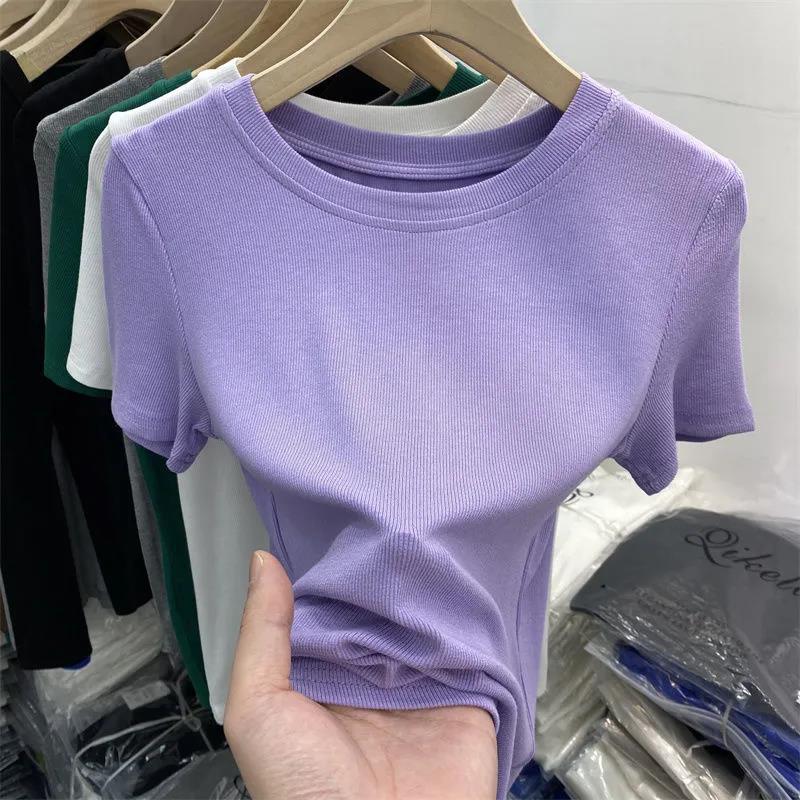 Picture of [Multi-color optional] high-grade solid color mask T-shirt women's short sleeve summer new slim slim base shirt top