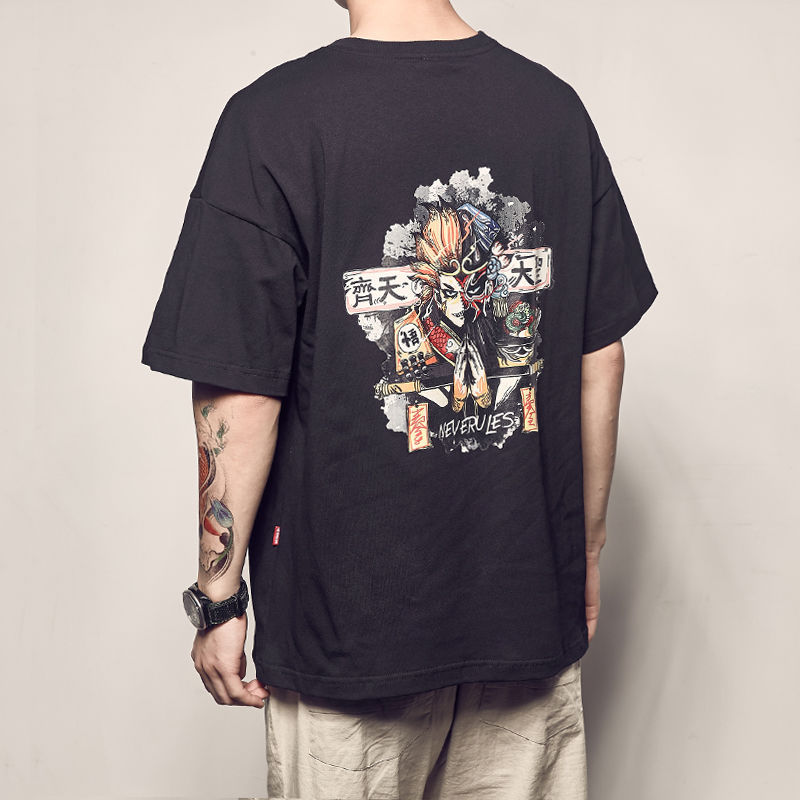 Picture of Men's Japanese Anime Printed Short-sleeved T-shirt Men's Summer New Casual Loose T-shirt Trendy Couple's Round Neck TEE