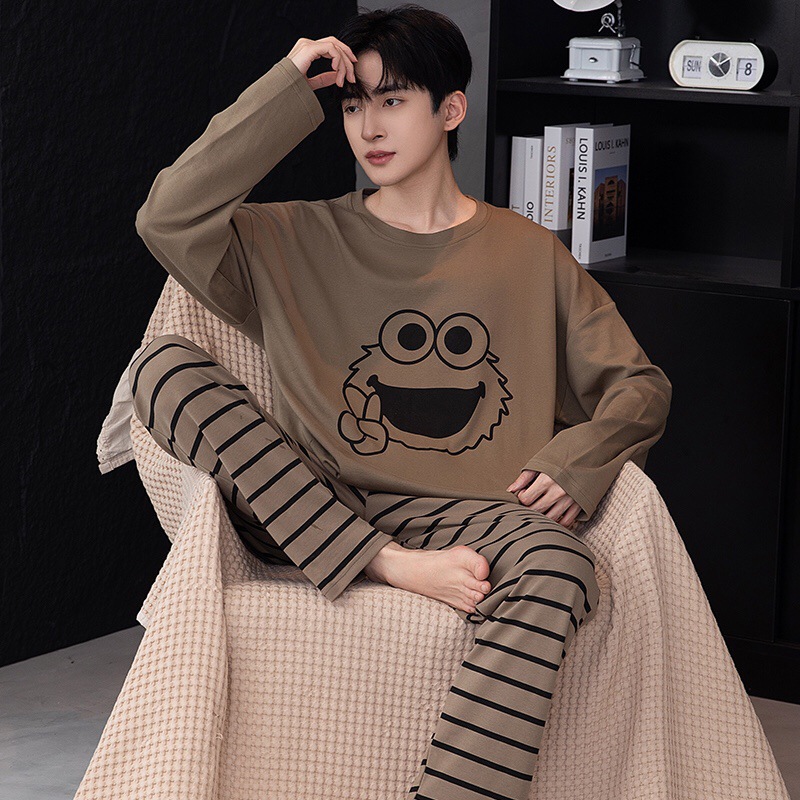 [Support Customization] Foreign Trade Men's Pure Cotton Cartoon Round Neck Pajamas and Home Clothes for Teenagers and Students, Small Batch Customization