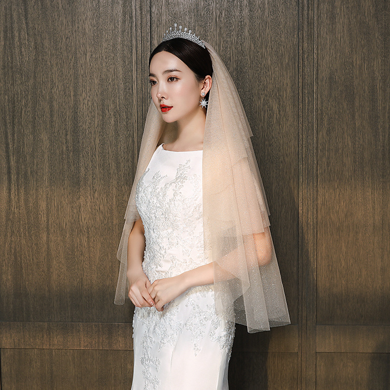 Foreign trade veil champagne color photography genuine three-layer bride long veil G2002