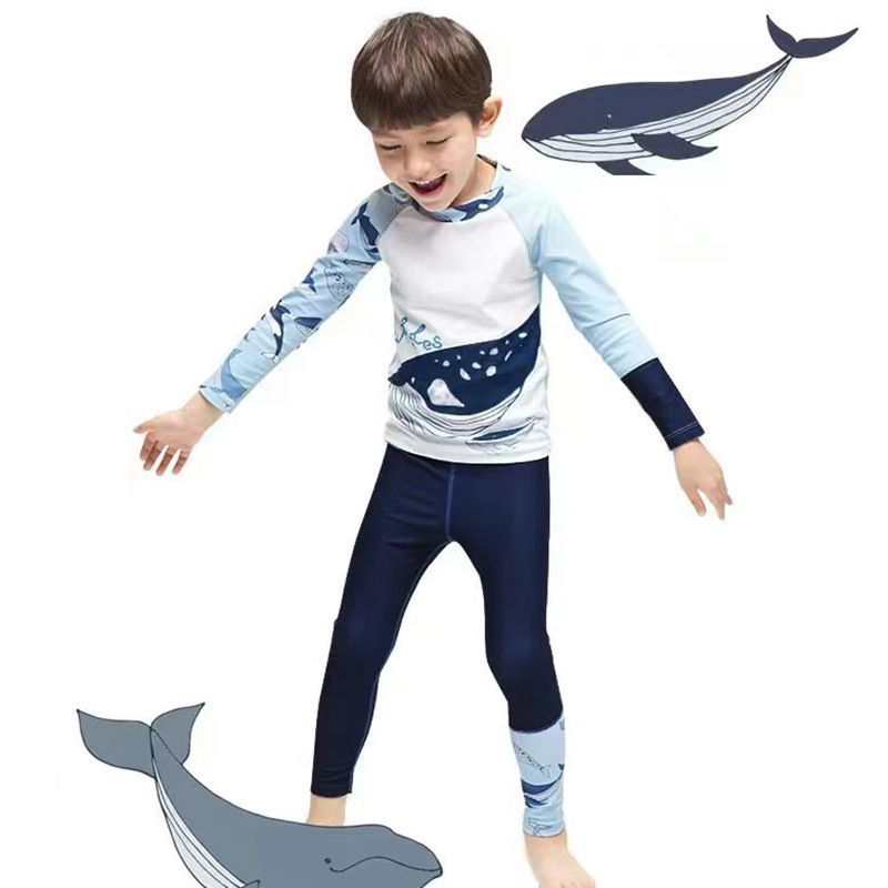 2025 Kidsren's Swimsuit Baby Boy Split Long-Sleeved Pants Sun Protection Quick-Drying Swimsuit for 3-5-9 Years Old