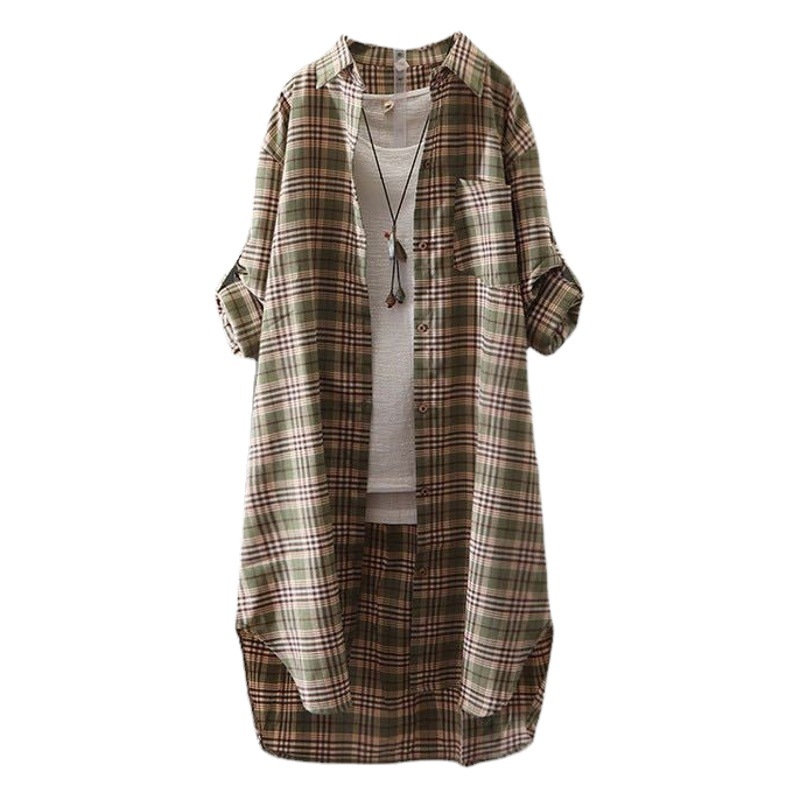 2023 Plaid Shirt Women's Spring and Summer Shirt Korean Style Retro Loose Thin Jacket Hong Kong Style Artistic Trendy Shirt