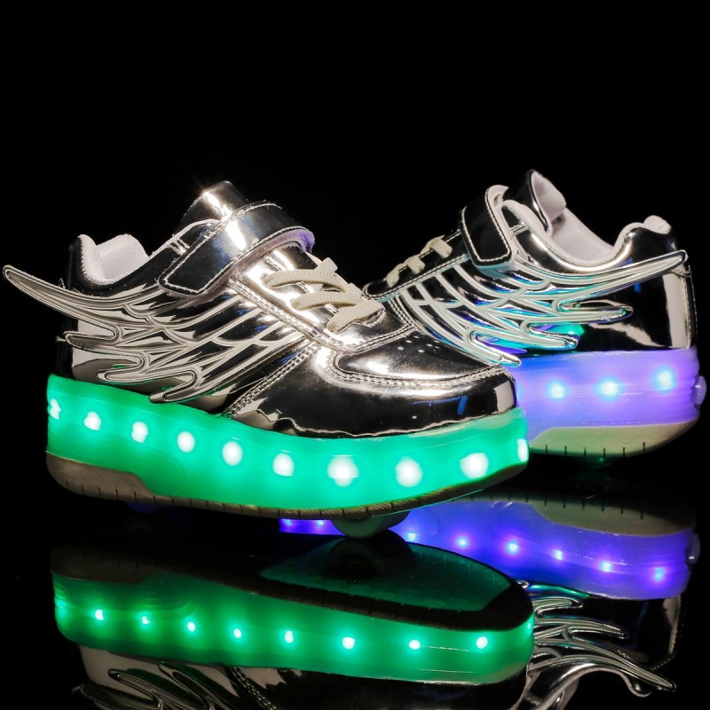 heloo shoes wings two-wheel charging button pulley shoes autumn and winter children roller skates sneaker colorful lights skating