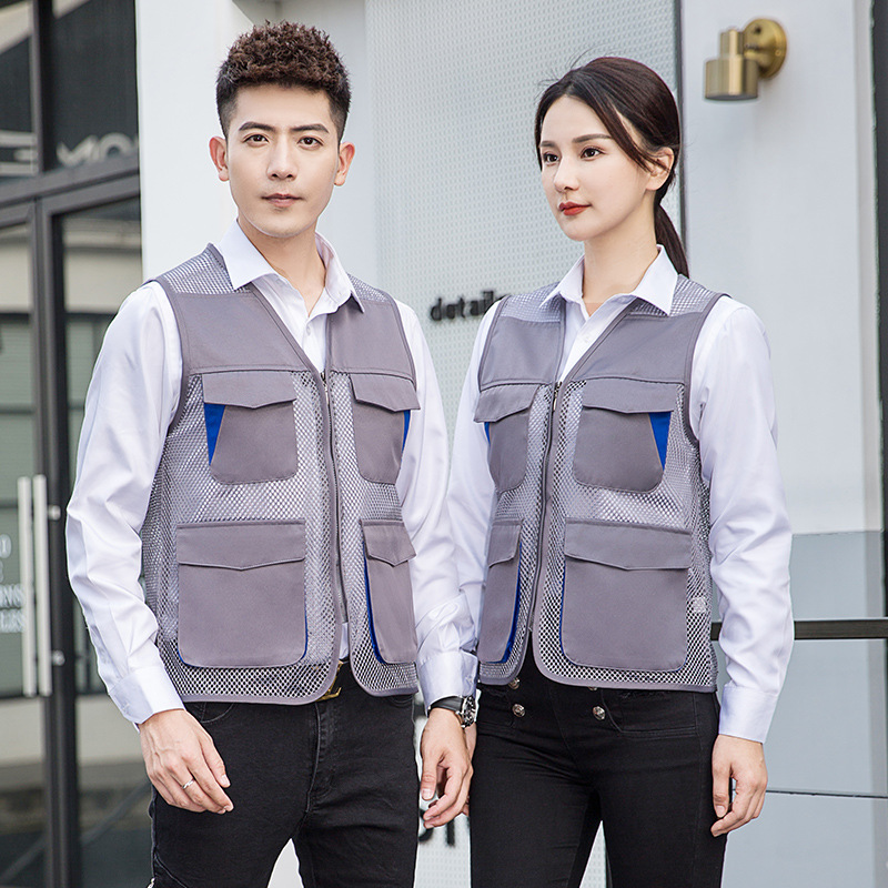 Colorblock Mesh Vest Breathable Multi-Pocket Vest Multi-Color Optional Factory in stock Straight Hair