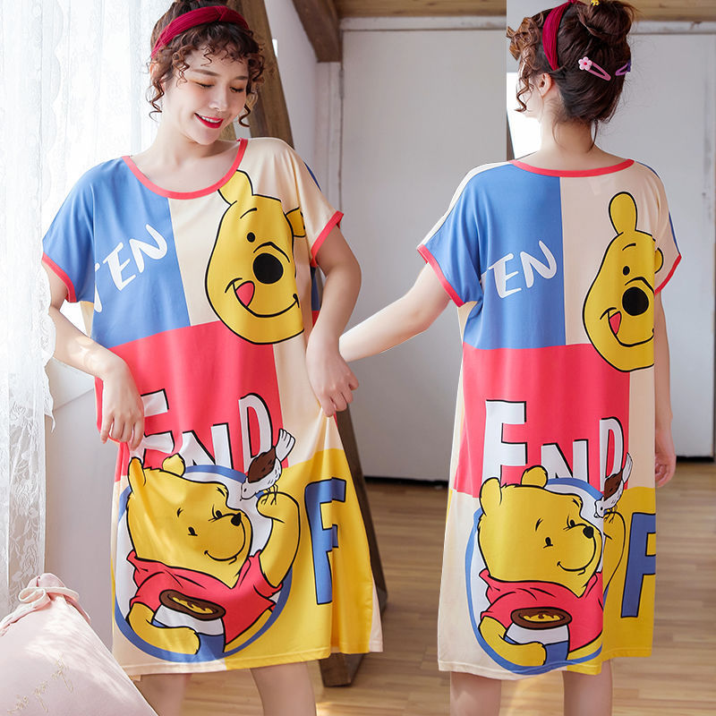 Foreign Trade New Summer Loose Large Size Sweet Cute Cartoon Short-sleeved Mid-length Girl's Outwear Short-sleeved Nightgown