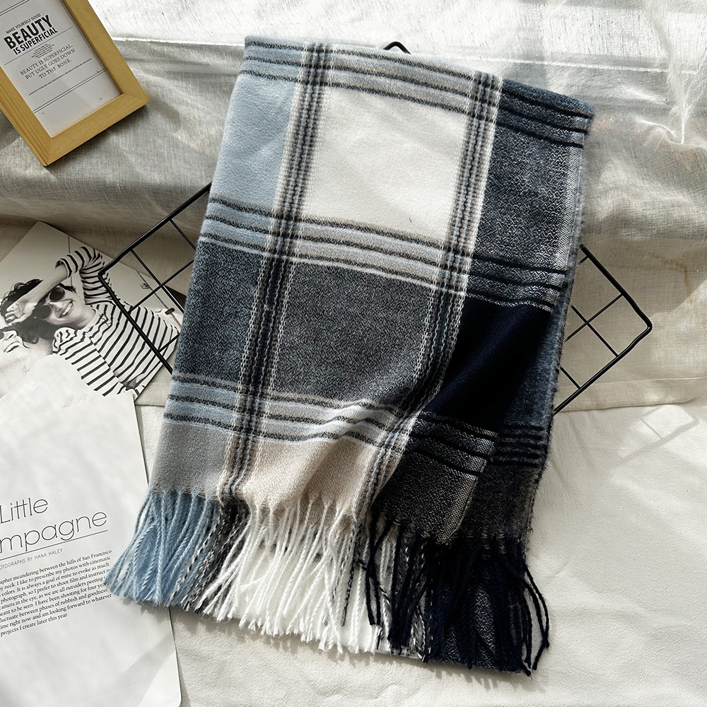 Picture of New Black and White Plaid Scarf Women's Korean Style Winter Warm All-match Imitation Cashmere Scarf Shawl High-end Couple Scarf