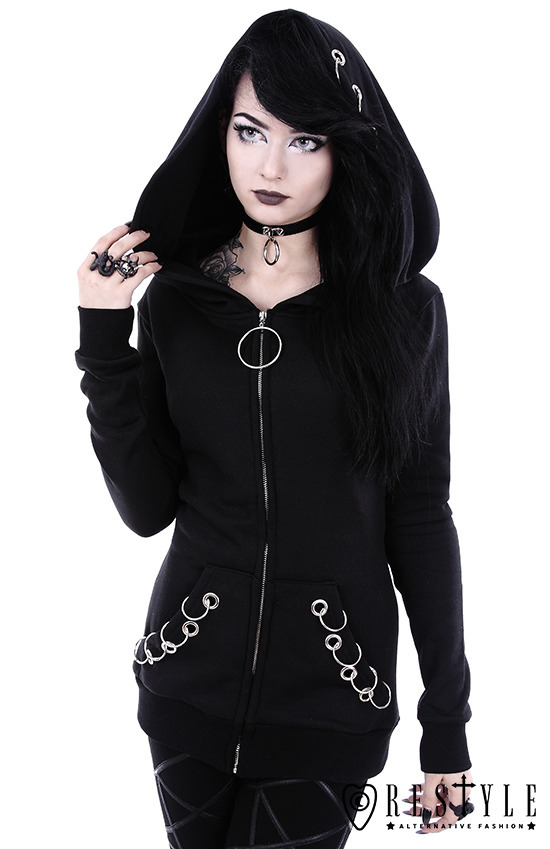 Picture of European and American Black Kepeng Long Sleeve Loose Hooded Iron Ring Sweat