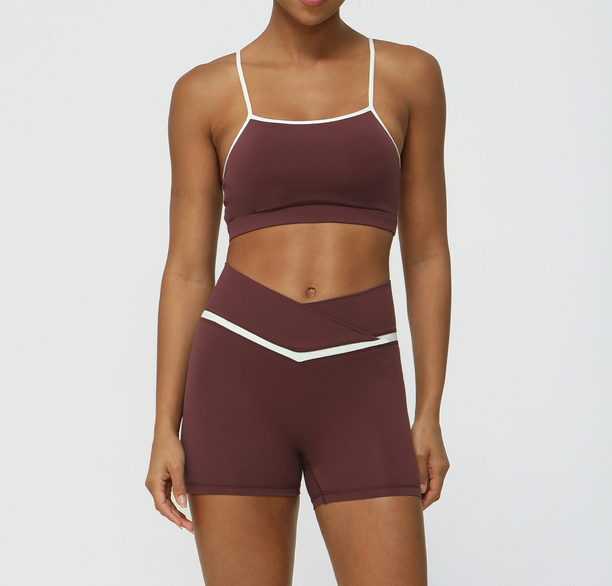 Picture of Cross-border New Contrast Color Yoga Clothing suit Naked Hip Lifter Sports Leisure Fitness Clothing suit Cross Waist Yoga Pants