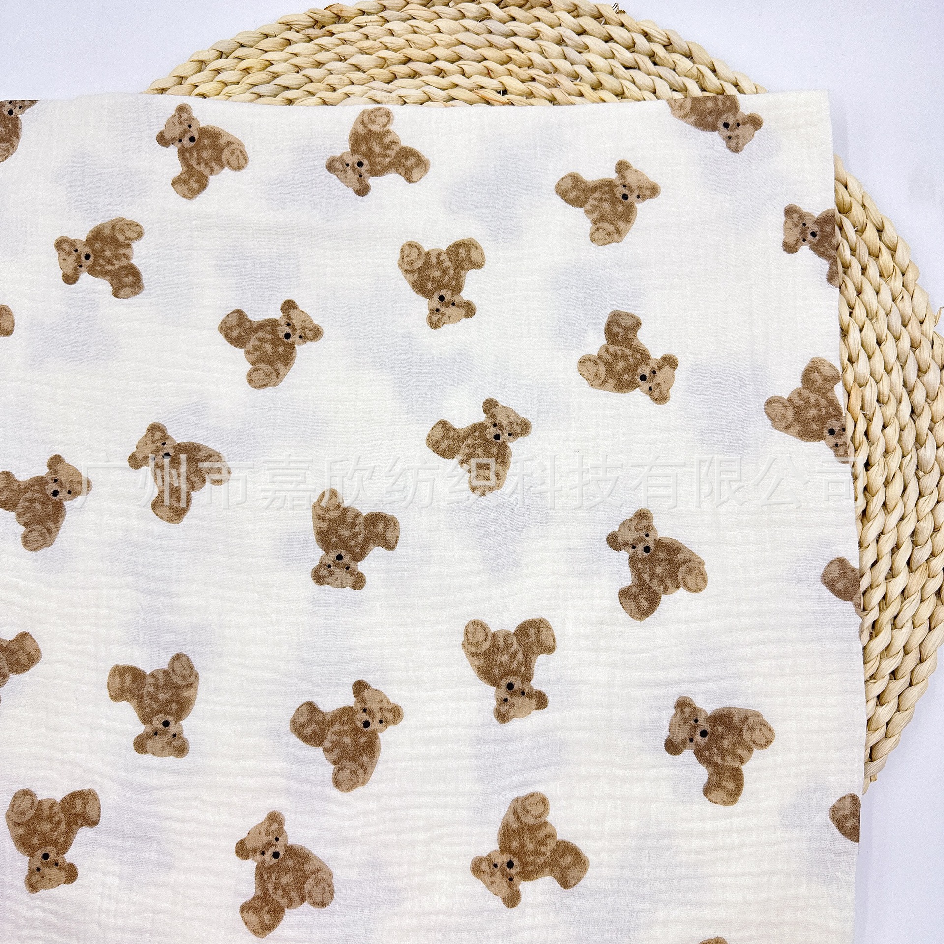 Cotton double gauze muslin small fresh bear print gauze baby loungewear children's pajama fabric