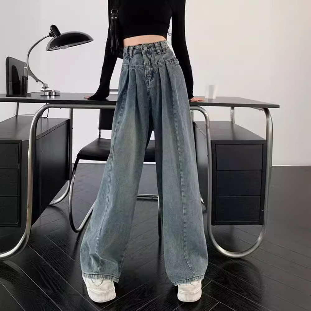 Vintage High Waist Jeans Women's Summer 2024 New Fashion Elegant Loose Slim Pants with Wide Legs