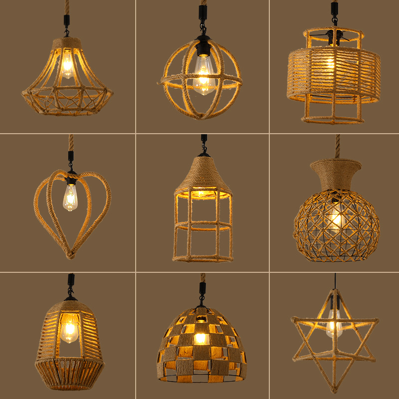 Chinese Style Chandelier Catering Japanese Style B&B Bedroom Retro Zen Hotel Hot Pot Hemp Rope Iron Lampshade Lamps Wholesale