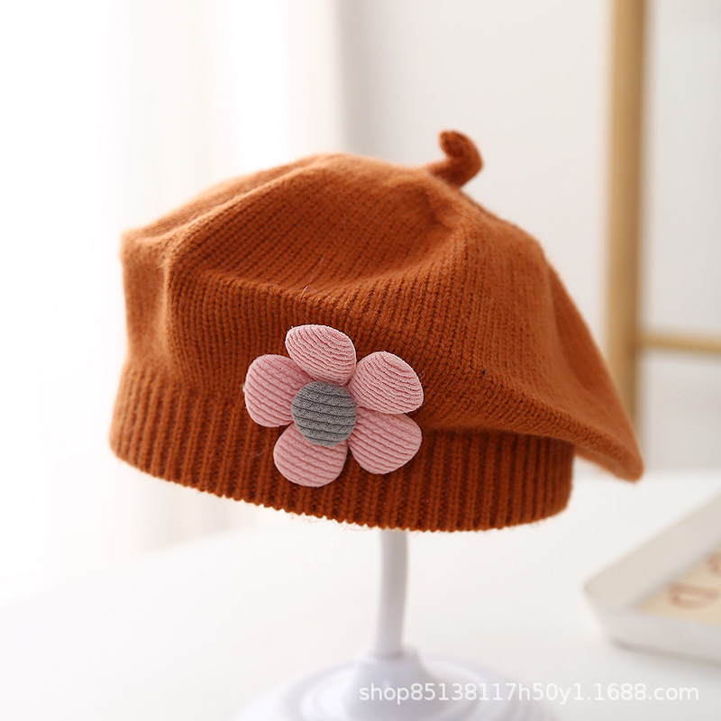 Picture of Baby hat autumn and winter baby girls' cute flower beret children's wool hat girls' knitted painter hat fashion