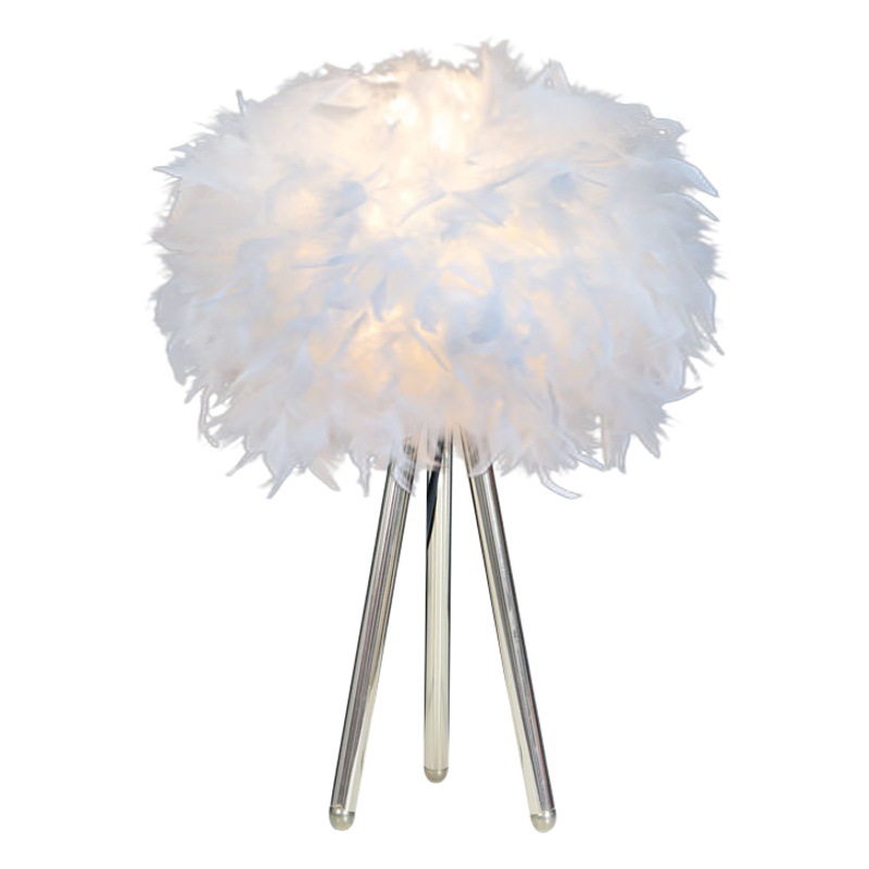 Casual Cross-Border Popular Gold Pole Three-Pronged Fire Feather Table Lamp Simple Princess Bedroom Wedding Room Bedside Lamp