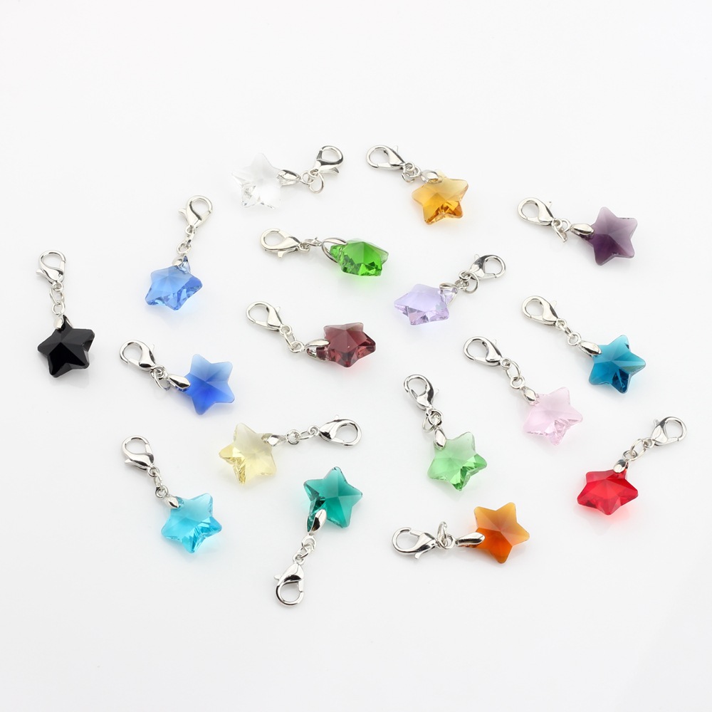 Picture of Crystal bead five-pointed star hanging lobster clasp pendant handmade children's student pencil star Small pendant ornaments