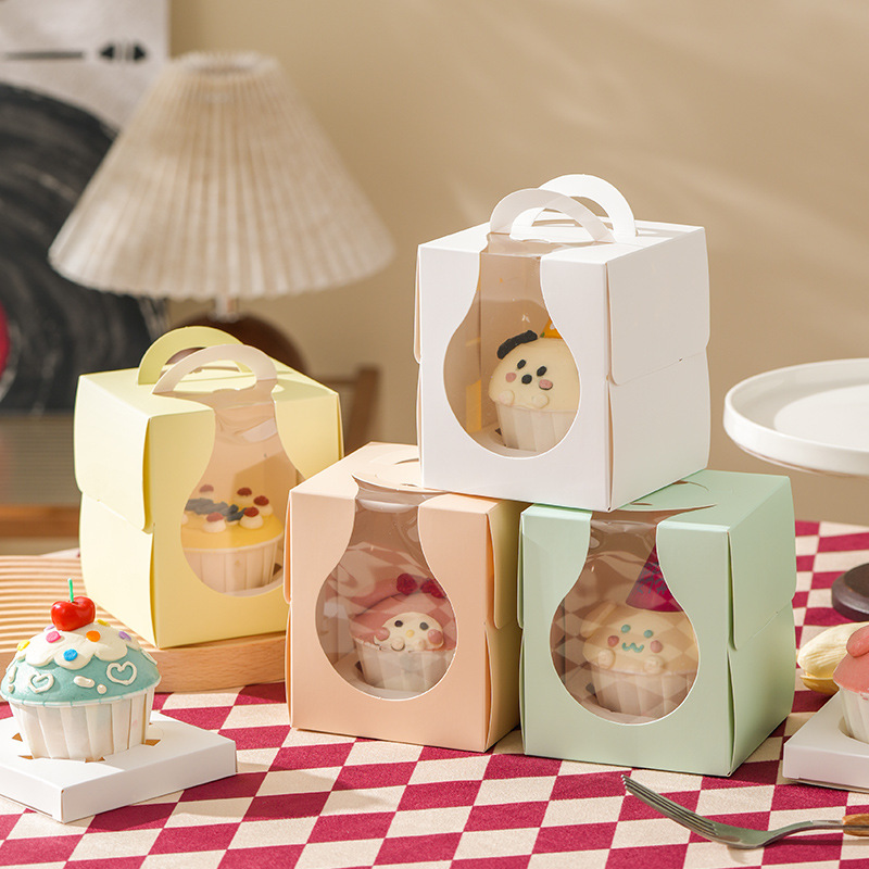 Portable Single Paper Cup Small Cake Box 1 Muffin Cup Pudding Wood Bran Cup Western Dessert Baking Packaging Box