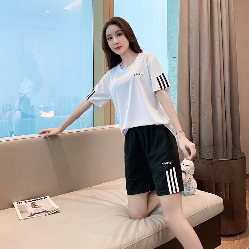 200 Jin Summer Casual Sports Suit Women's Short-sleeved New Fashion Loose Running Suit Two-piece Set