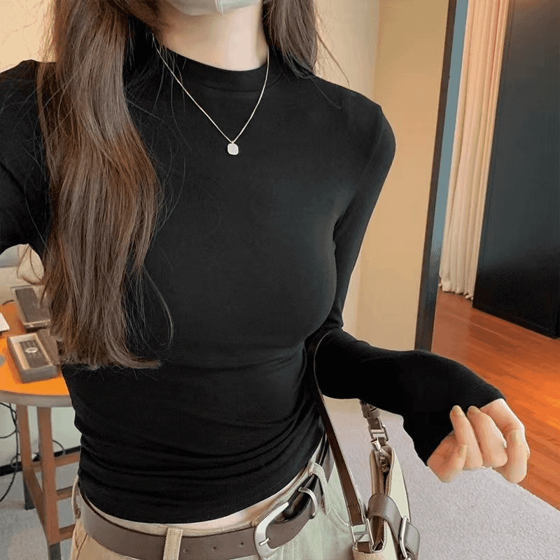 Autumn new basic slim long-sleeve T-shirt for women, versatile Korean style hot girl outfit, base layer top trendy for women