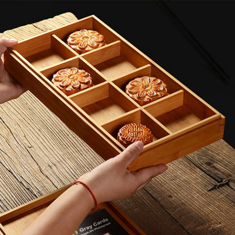 Wooden Moon Cake Gift Box Packaging Wooden Box Divided Gift Box Wooden Crafts Storage Box Wooden Box with Lid Wooden Box