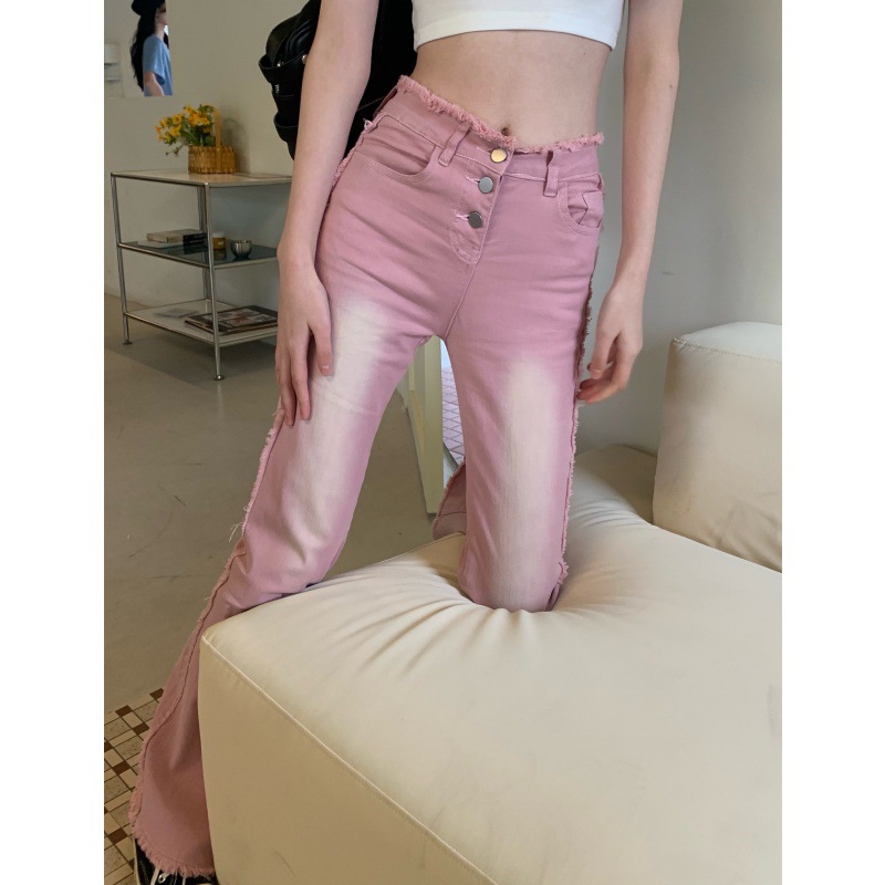 Pink Micro La Jeans Women's Rust High Waist Slim-Fit Slim Mop Pants Hot Girl Pants Summer Design Sense Niche