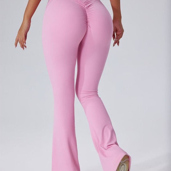 Women's Naked Dance Pants Peach Rear V-Hip Lifting Pants Flare Pants Sports Wide Leg High Waist Quick-drying Fitness Pants