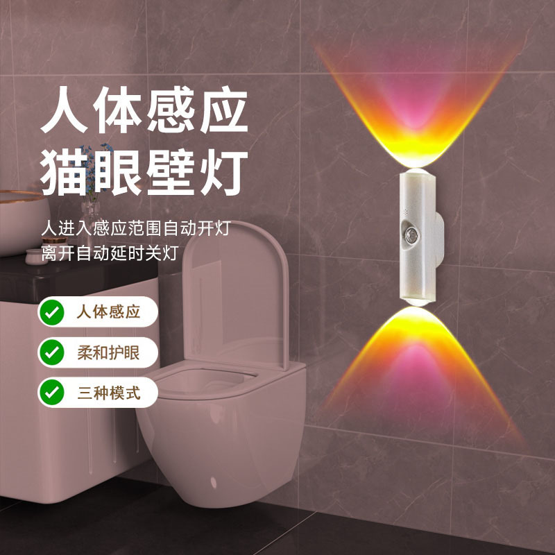 Picture of Cross-border new intelligent human body induction lamp, colorful table lamp, induction wall lamp, hill night light, double cat's eye ambient light