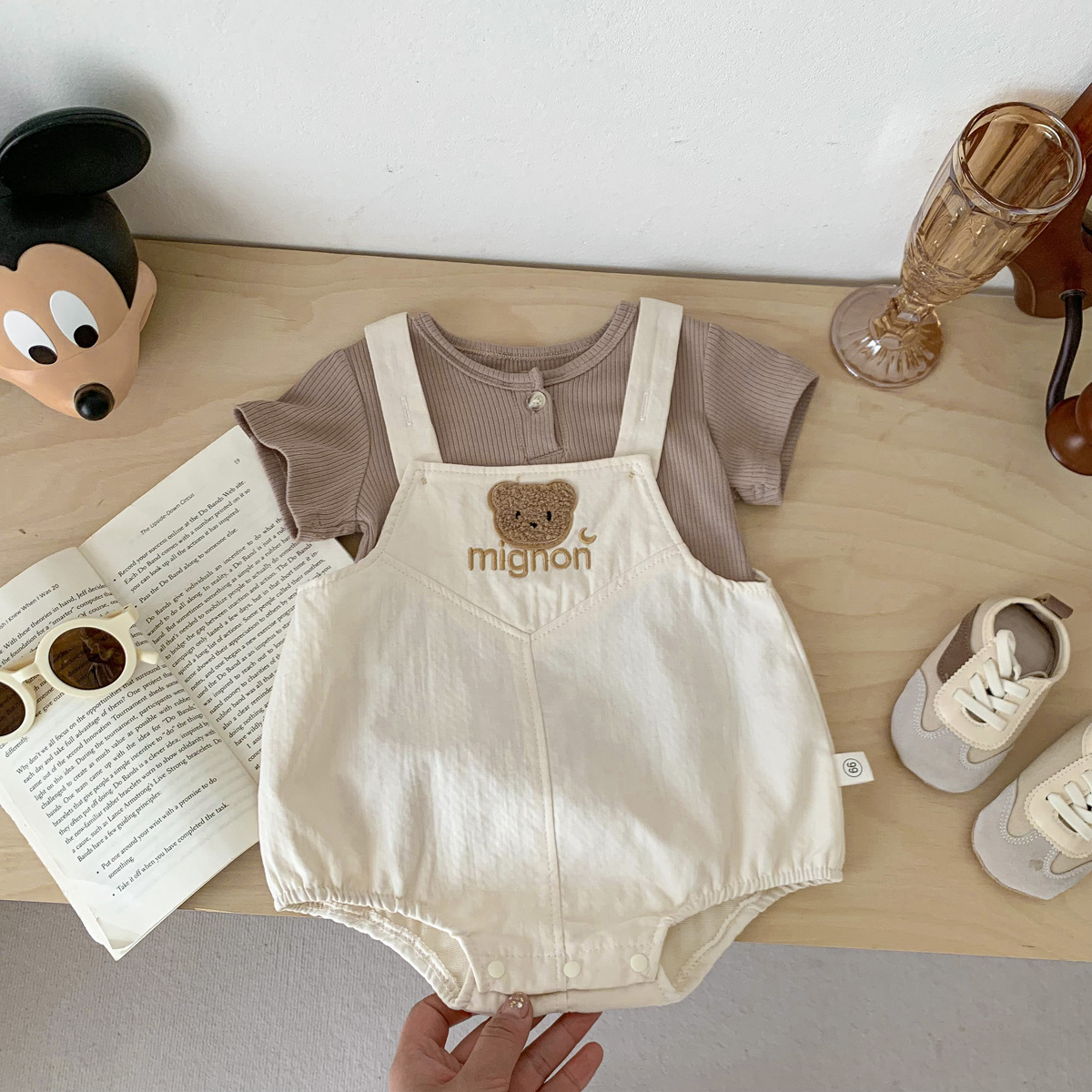 Picture of Iine Korean Style Baby Men and Women Summer Short-sleeved Bag Fat Clothes Baby Jumpsuit Strap T-shirt Two-piece Triangle Haggit Clothes