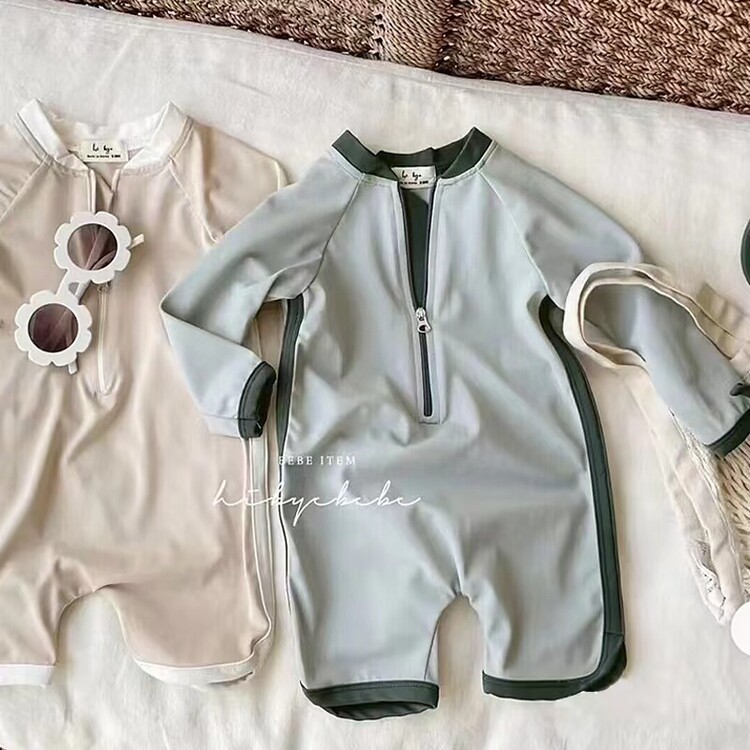 Children's Swimwear Summer Sunscreen Long-sleeved Boys' Quick-drying One-piece Swimsuit Children's Beach Holiday Handsome Swimwear