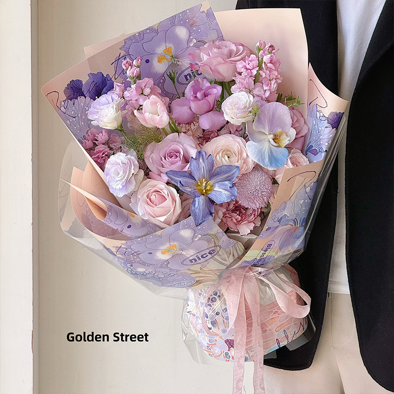 Fauvism bouquet wrapping paper 7.5 silk thickened waterproof pearlescent film oil painting wind wrapping paper flower atmosphere paper