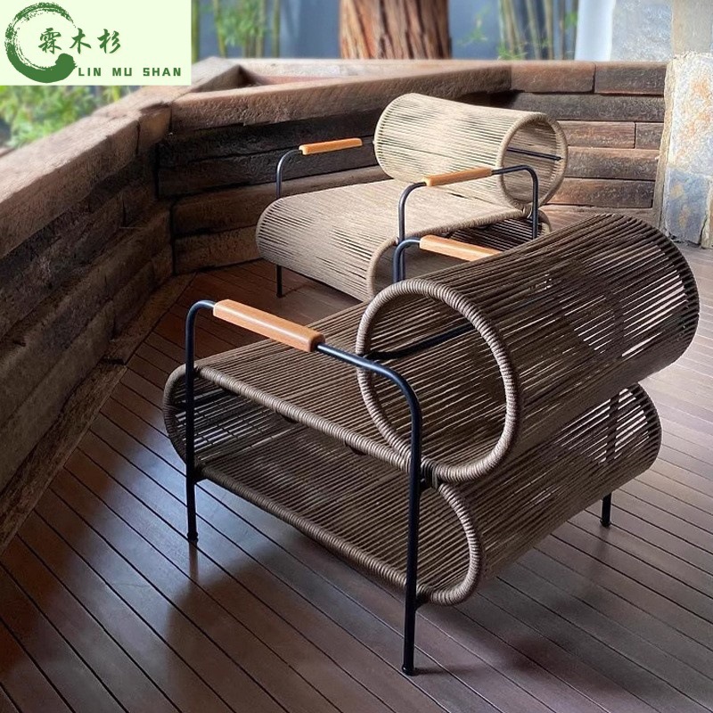 Outdoor Sofa Courtyard Balcony Hotel Outdoor Garden Terrace Curved Rattan Woven Aluminum Alloy Furniture Casual Rattan Chair