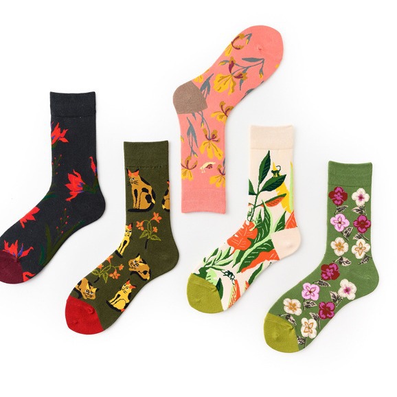 Picture of Vintage Floral Series Creative Pattern High Cotton Socks for Men and Women, Trendy Wholesale Fashion