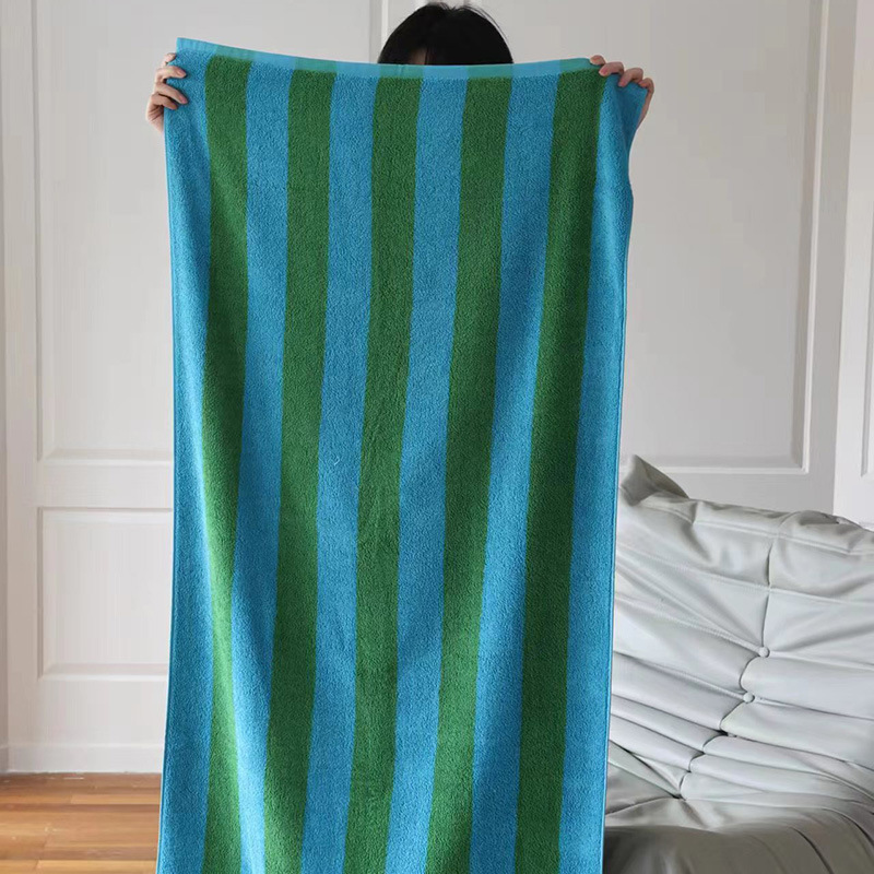 Picture of Mori Pinstripe Retro Cotton Towel Combed Cotton Class A Simple Combed Cotton Towel Bathroom Absorbent Bath Towel